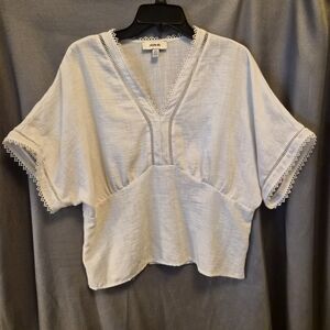 Jason Wu Cream V-Neck Crochet-Trim Short Sleeve Top